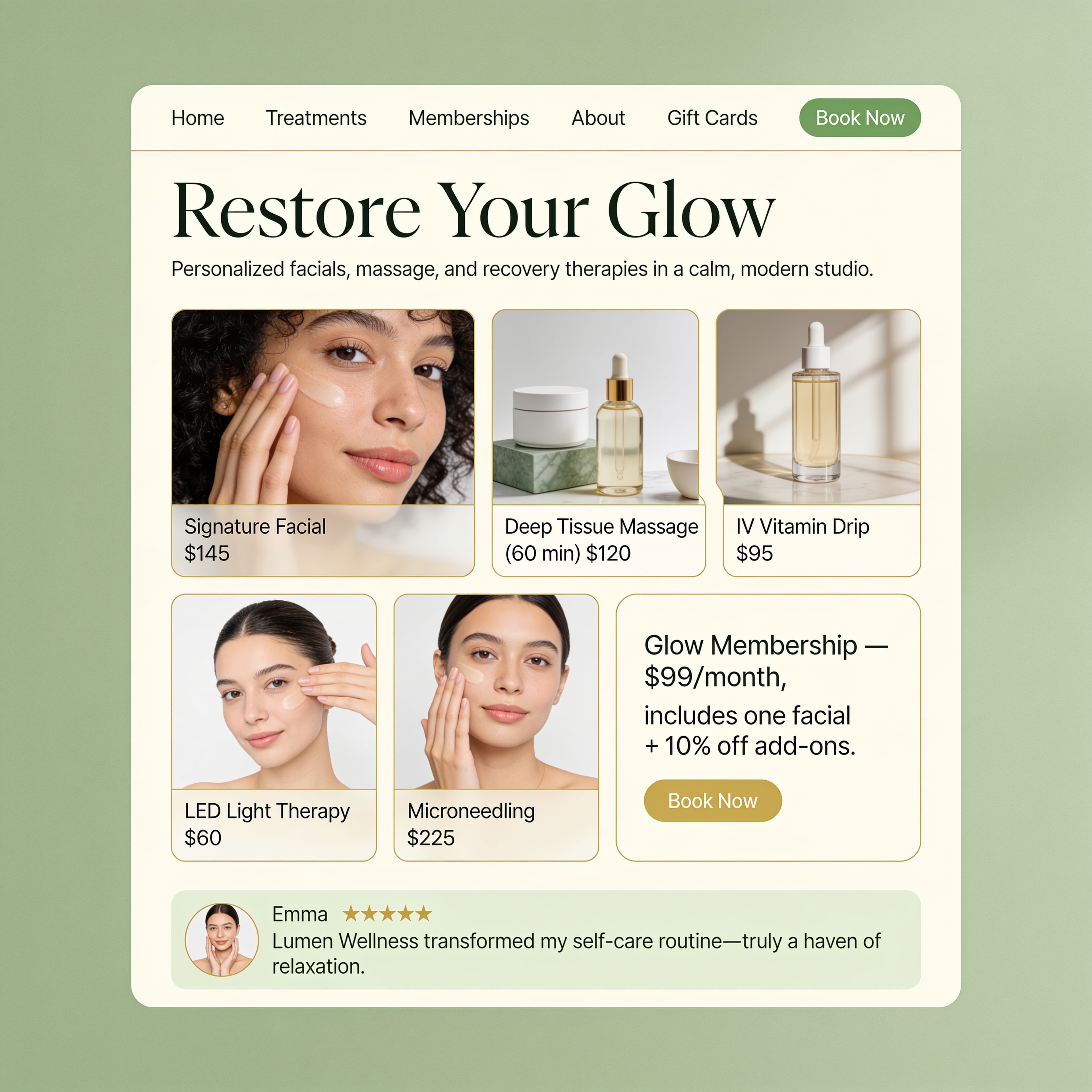 Wellness Studio website mockup
